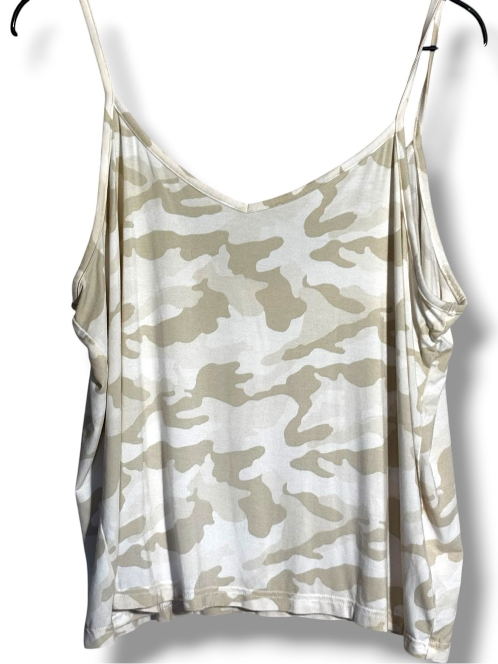 Old Navy White & Light Gray/Beige V Neck Loose Fit Camo Spaghetti Strap Camisole - Picture 15 of 16